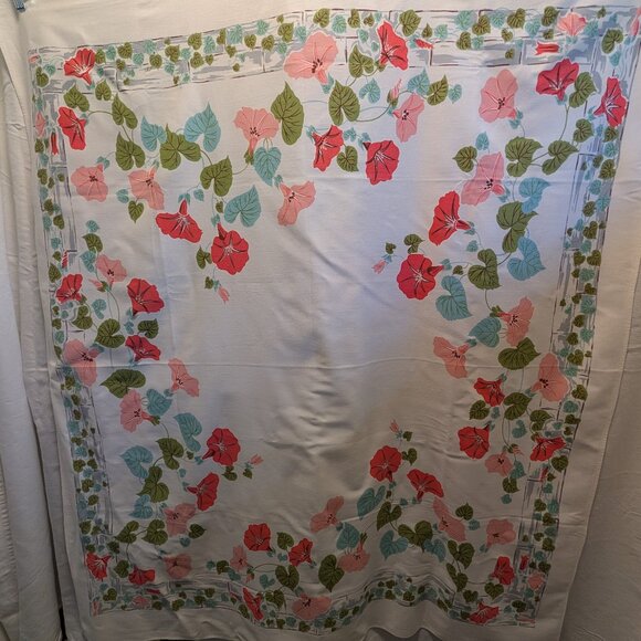 Vintage Table Cloth with Morning Glories - Picture 1 of 4